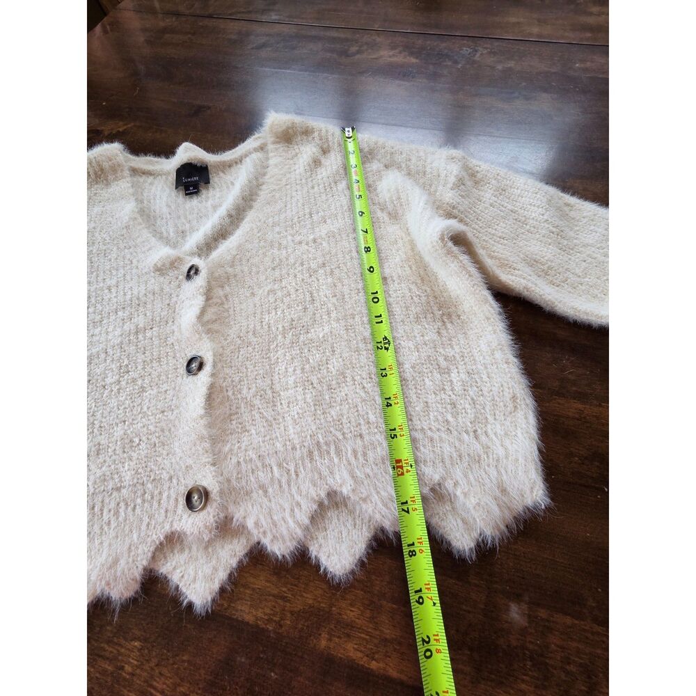 Lumiere Fuzzy Knit Cropped Cardigan Sweater Ivory Scallop Hem M Fairycore Boho - Picture 7 of 8